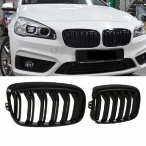 Gloss Black Twin Double Bar Slat Kidney Grille For BMW 2 Series F45 F46 Gt 14-17