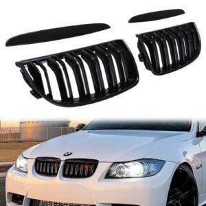 Gloss Black Twin Slat Front Kidney Grille For BMW 3 Series E90 E91 05-08