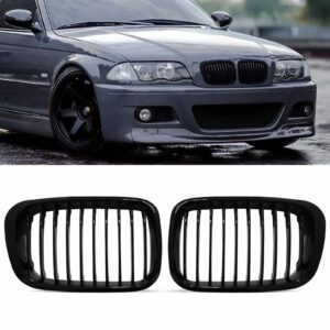 Gloss Black Front Kidney Grilles For BMW 3 Series E46 4 Door 99-01