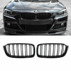 Gloss Black Double Slat Kidney Grille For BMW 3 Series F30 F31 12-19