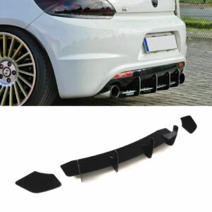 Rear Bumper Diffuser Gloss Black For VW Volkswagen Scirocco R 08-17