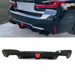 Rear Diffuser Lip with Rain Light Gloss Black For BMW 5 Series G30 17-20