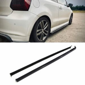 R-Line Style Side Skirts Lip Pair Gloss Black For VW Polo MK6 2017-2021