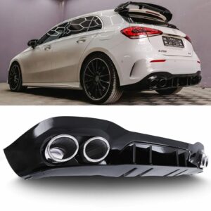 Gloss Black Rear Quad Exit Diffuser with Chrome Exhaust Tips For Mercedes A Class W177 18+