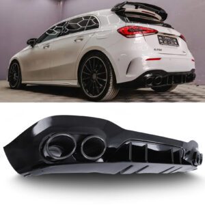 Gloss Black Rear Quad Exit Diffuser with Black Exhaust Tips For Mercedes A Class W177 18+