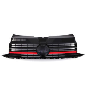 Gloss Black Badged Front Bumper Grille Red Trim For VW Transporter T6 16-19