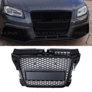 Gloss Black Front Badgeless Grille RS3 Style For Audi A3 8P Facelift 08-12