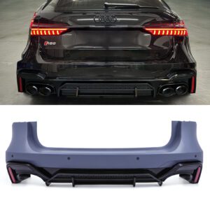 Primed Rear Bumper & Diffuser RS6 Style Quad Exit For Audi A6 Avant C8 19-24