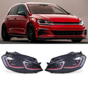 LED Headlights GTI Style W/ Red Accents For VW Golf MK7.5 17-20