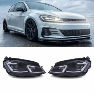 LED MK7.5 GTI Style Headlights Silver Trim For VW Golf MK7 2012-2016