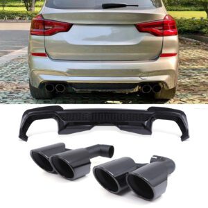 Gloss Black Rear Diffuser & Tail Pipes X3M Style For BMW X3 20i 30i G01 Pre-LCI 17-21