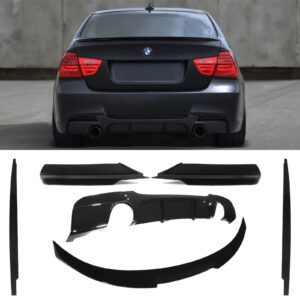 Gloss Black Dual Exit Aero Body Kit M4 Style For BMW 3 Series E90 Pre LCI 05-08