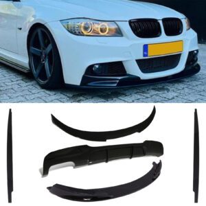 Gloss Black Twin Exhaust Aero Lowline Body Kit M4 Style For BMW 3 Series E90 LCI 09-12