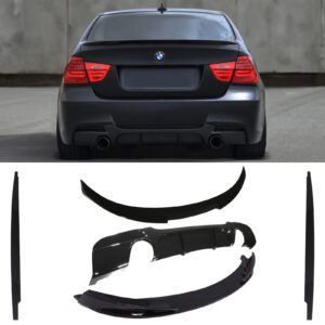 Gloss Black Dual Exhaust Aero Lowline Body Kit M4 Style For BMW 3 Series E90 LCI 09-12