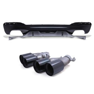 Gloss Black Quad Exit Rear Diffuser & Tail Pipes For BMW 5 Series G30 18-23
