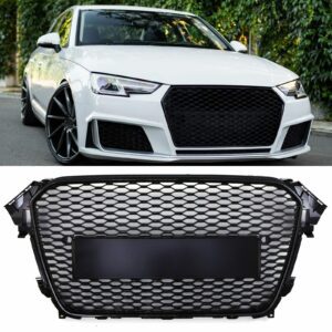 Black Front Badgeless Grille Honeycomb RS4 Style  for Audi A4 B8.5 13-16