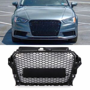 Black Front Badgeless Grille Honeycomb RS3 Style for Audi A3 8V 13-16