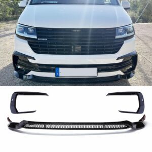 Gloss Black ABS Style Front Splitter With Sensor Holes For VW Transporter T6.1 19-24