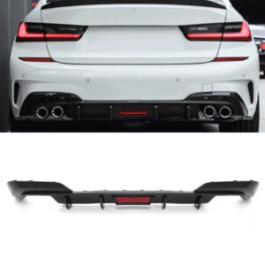 Gloss Black Quad Rear Diffuser With Centre LED For BMW 3 Series G20 Pre LCI 19-22