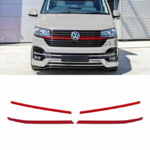 Red 4 Piece Upper Long & Short Grille Trims For VW Transporter T6.1 19-24