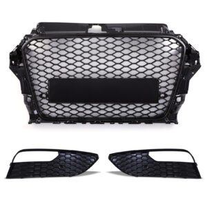 Black Badgeless Grille & Fog Light Surrounds RS3 Style For Audi A3 8V 12-16