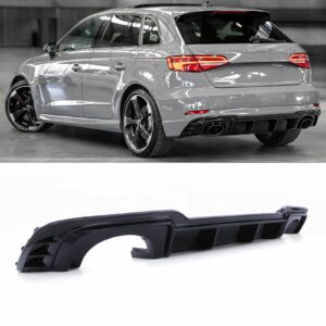 Gloss Black Rear Diffuser RS3 Style For Audi A3 S-Line 8V 17-20