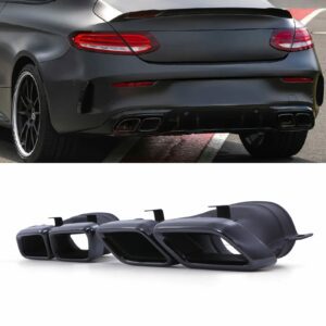 Gloss Black Quad Tip Tailpipes C63 AMG Style For Mercedes C Class W205/C205 17-23