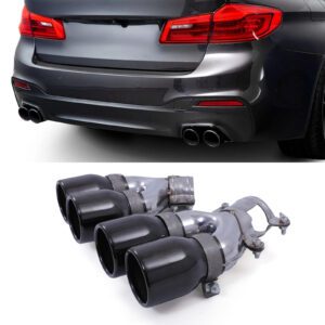 Quad Tip Gloss Black Tailpipes M5 Style Round Exit For BMW 5 Series 520i 530i 530e G30 G31 Touring 16-23