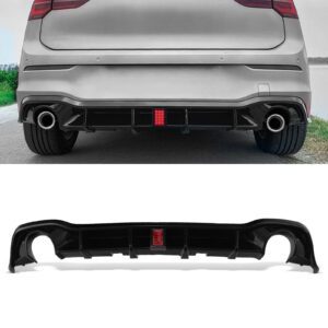 Gloss Black Rear Diffuser With Rain Light For VW Golf MK8 GTI/GTD 2020+