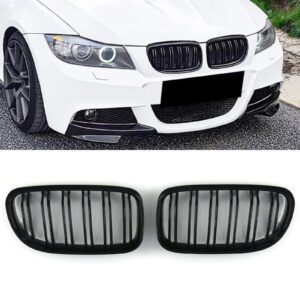 Gloss Black Double Bar Kidney Grille For BMW 3 Series E90 E91 LCI 09-12